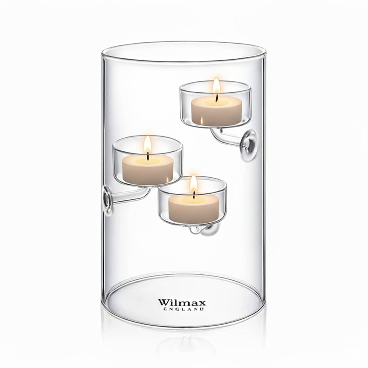 Wilmax Teelichthalter aus Glas für 3 Teelichter, 2 x 20 cm