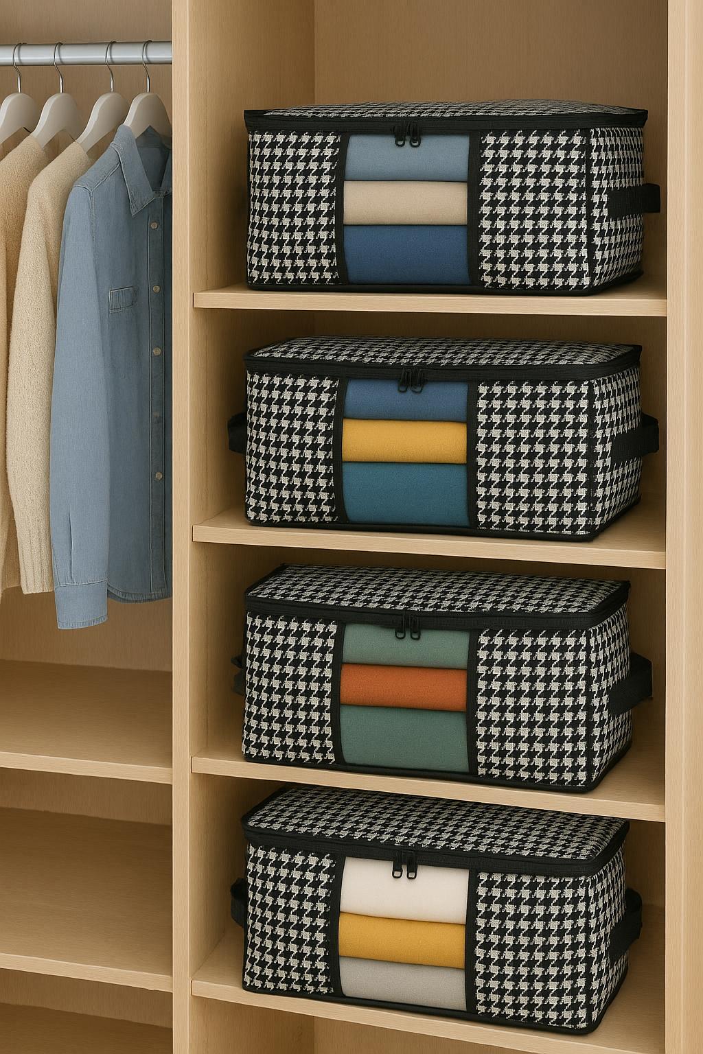 Mittelgroßer, r, mit Fenstern versehener Pullover-Piqué-Decke, Schrank-Organizer, 40 x 40 x 30 cm - 4 Pieces