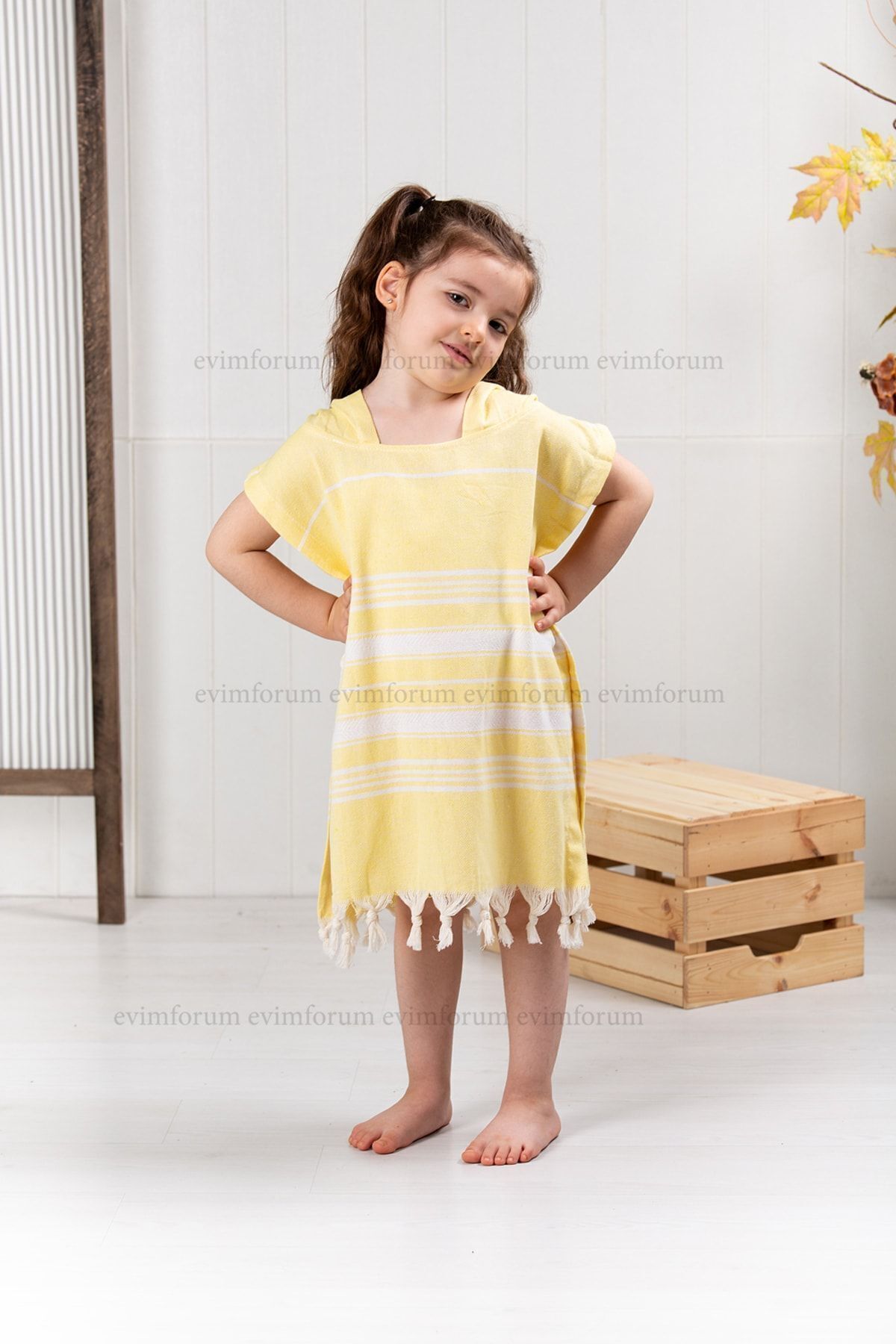 Children's Bathrobe Poncho Cotton Beach Towel Peshtemal Yellow