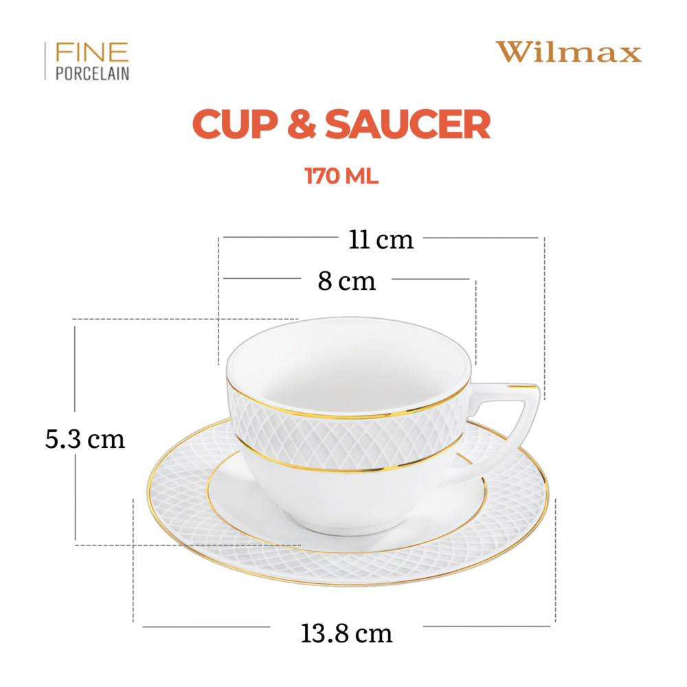 Wilmax Cappuccino Tasse mit Untertasse 170 ml Weiß Porzellan