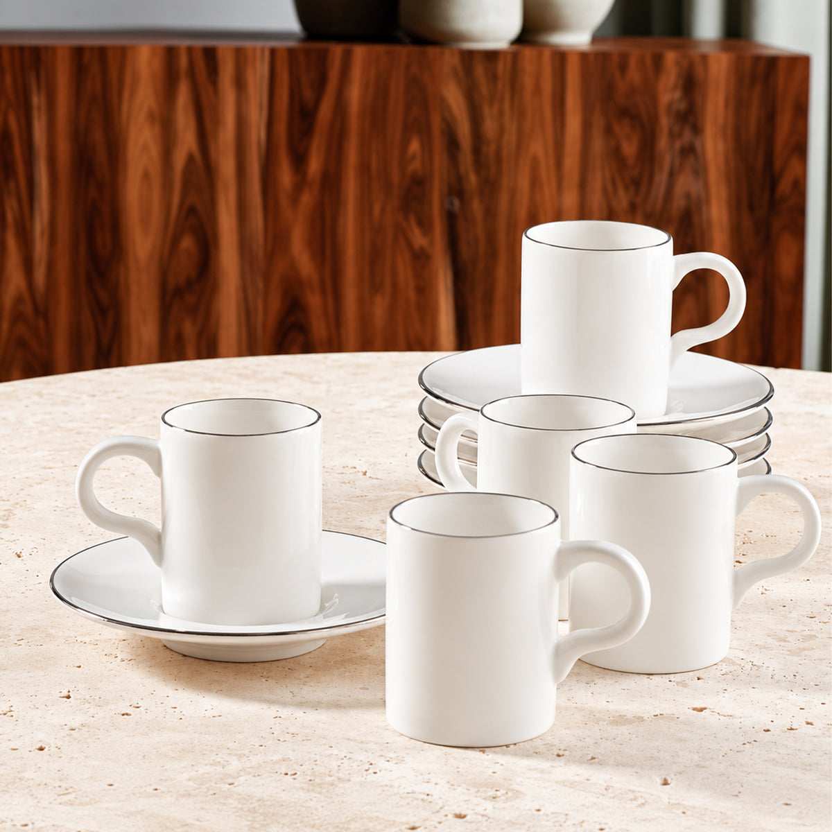 GÜRAL Camelia Kaffee-Set, 12-tlg, Bone Porzellan, 100ml