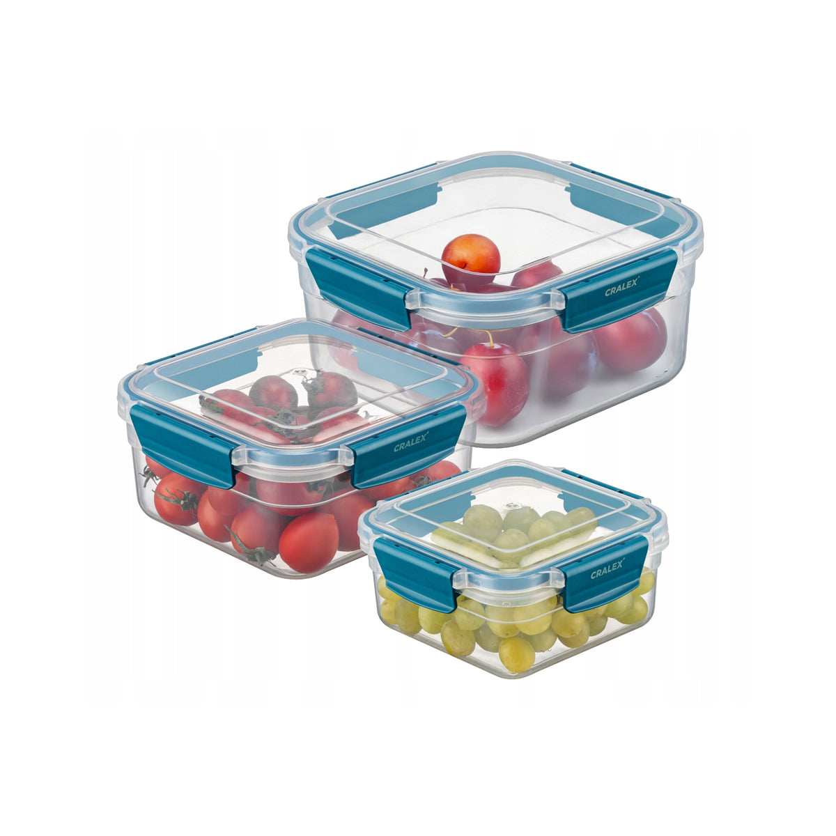 CRALEX Bona Airtight rechteckige Lebensmittelbehälter, 3er-Set (650 ml / 1,25 l / 2,10 l)