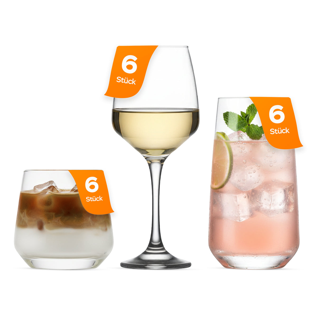LAV Softdrink-Wasser-Set mit Fuß aus Glas-18-teiliges