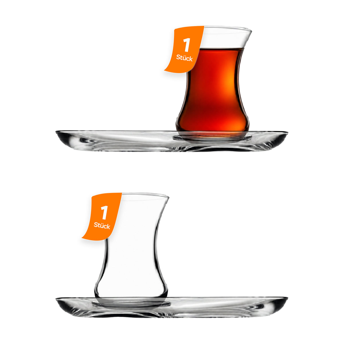 Pasabahce Incebelli Teeset, Teeglas und Untertasse, 125 ml