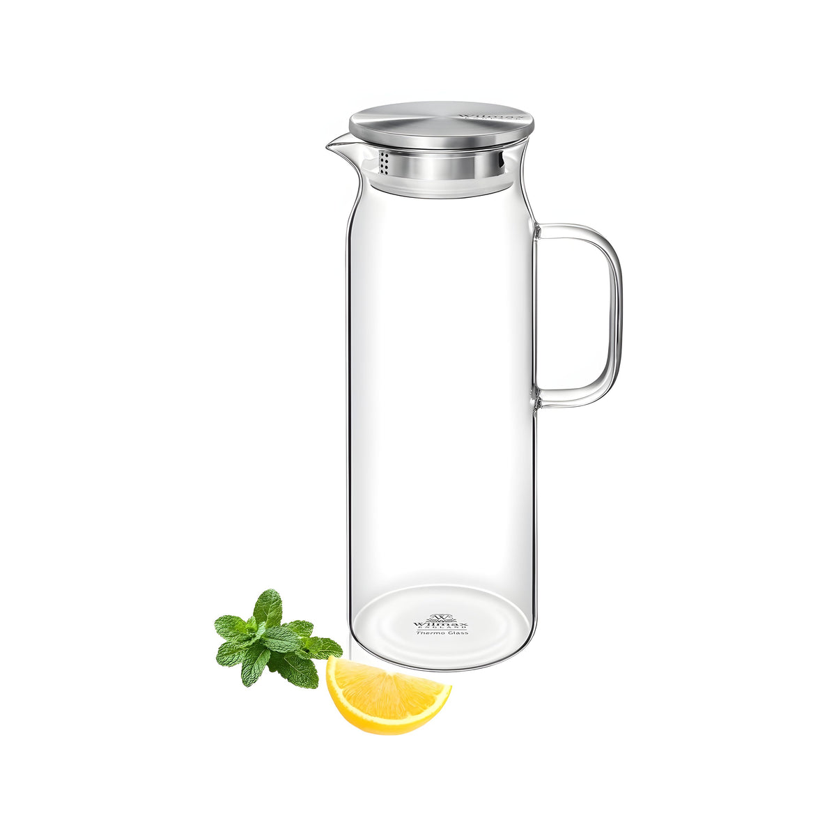 Wilmax Borosilikat Glas Krug mit Edelstahl-Deckel