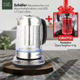 Schäfer Wasserkocher LED 1,7 Liter + Pasabahce Elysia Teegläser 6tlg