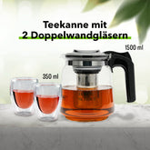 Nordic Schiller Tee-Set: 1500 ml Teekanne and 2 Doppelwandige Gläser 350 ml