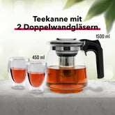 Nordic Schiller Tee-Set: 1500 ml Teekanne & 2 Doppelwandige Gläser 450 ml
