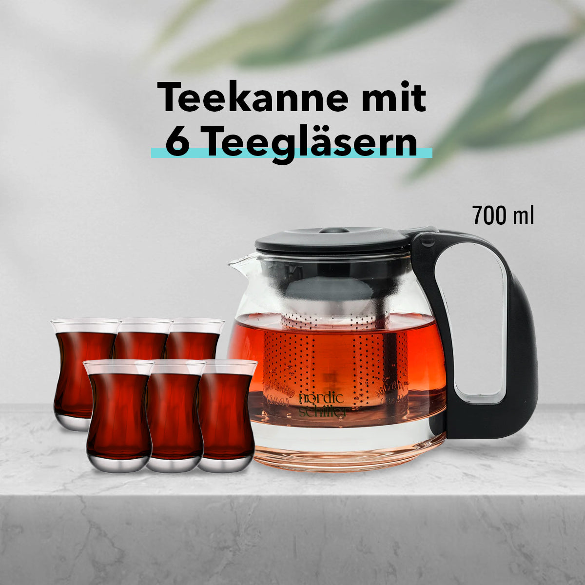 Hochwertiges Teekannen-Set: 700 ml Teekanne und 6 stilvolle Teegläser