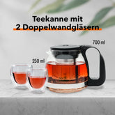 Nordic Schiller Tee-Set: 700 ml Teekanne & 2 Doppelwandige Gläser 250 ml