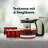 Elegantes Teekannen-Set 1250 ml mit 6 stilvollen Teegläsern