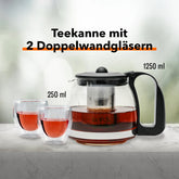 Nordic Schiller Tee-Set: 1250 ml Teekanne & 2 Doppelwandige Gläser 250 ml