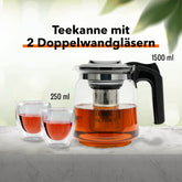 Nordic Schiller Tee-Set: 1500 ml Teekanne and 2 Doppelwandige Gläser 250 ml