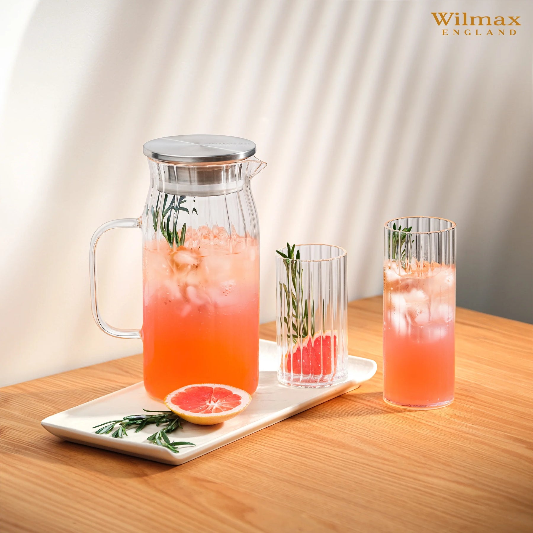 Wilmax Krug 1000 ml Thermoglas mit Edelstahl Deckel Transparent WL-888219/A