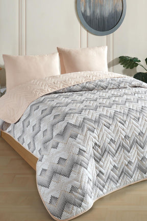 Einzeln gemustertes, gestepptes, doppelseitiges, buntes Piqué-Tagesdecken-Set, 160 x 230 cm (ohne Laken) - Beige
