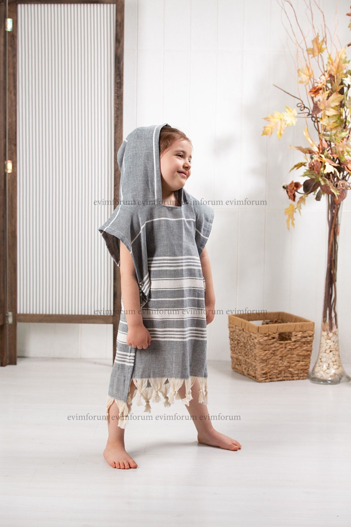 Children's Poncho 100% Cotton Beach Towel Peshtemal Gray