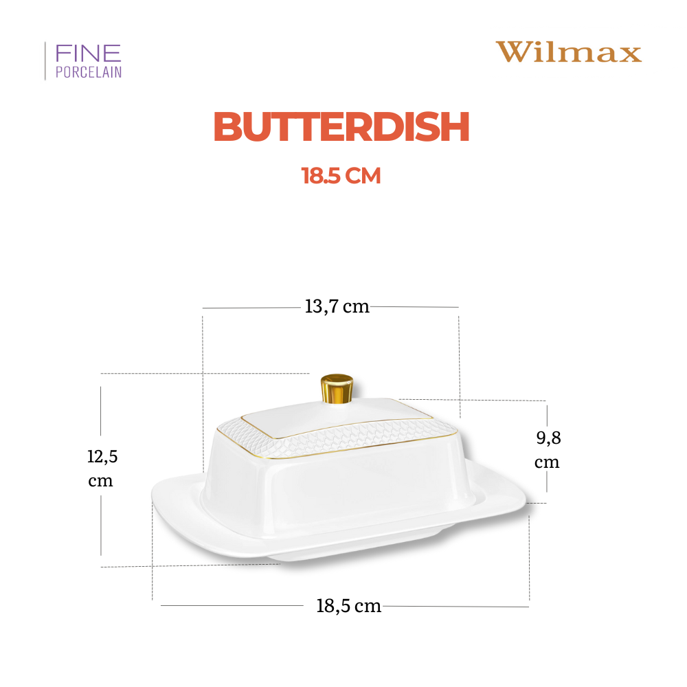 Wilmax Butterdose Goldrand 18.5x12.5x7.5 cm Porzellan WL-880102601/A