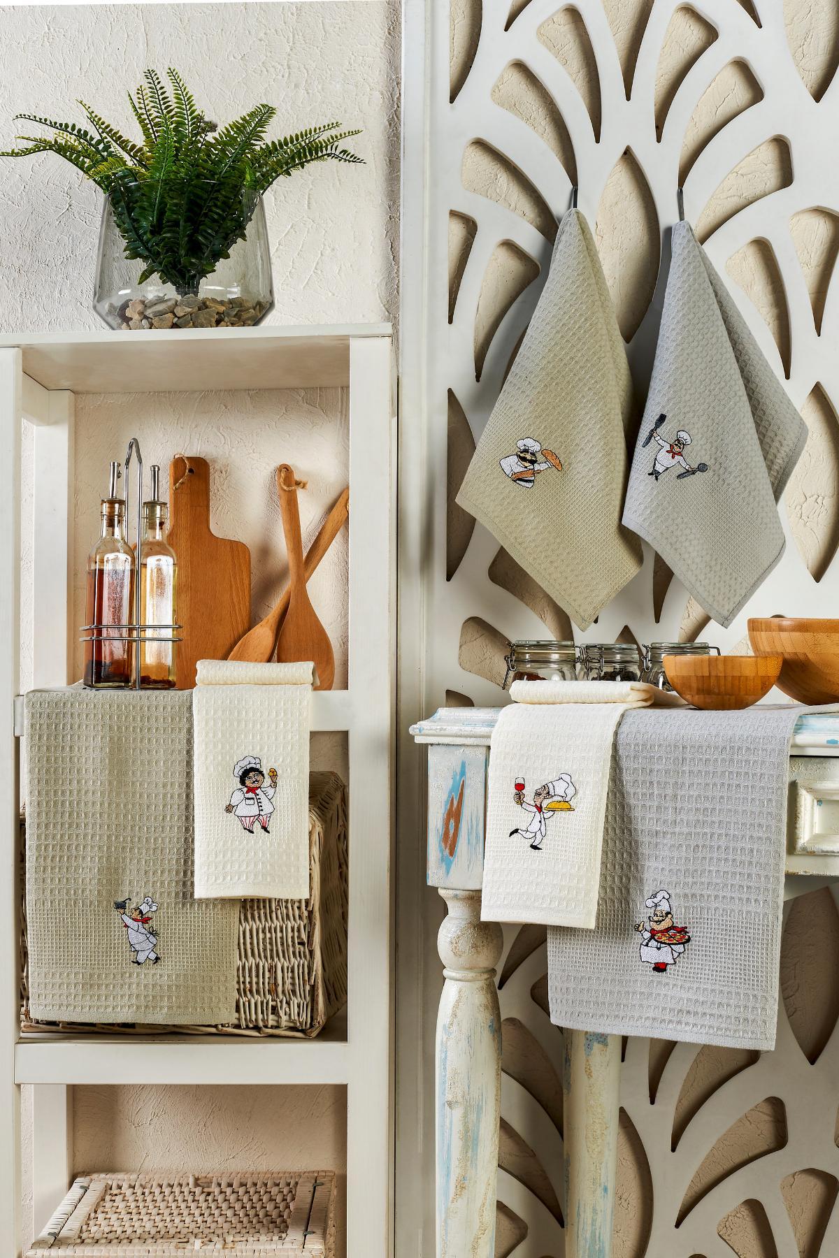 Set mit 6 Küchentrockentüchern Waffelmuster 40X60 cm (6 Stück) - Grey-Beige