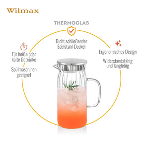 Wilmax Karaffe 1500 ml Thermoglas mit Edelstahl Deckel Transparent WL-888220/A