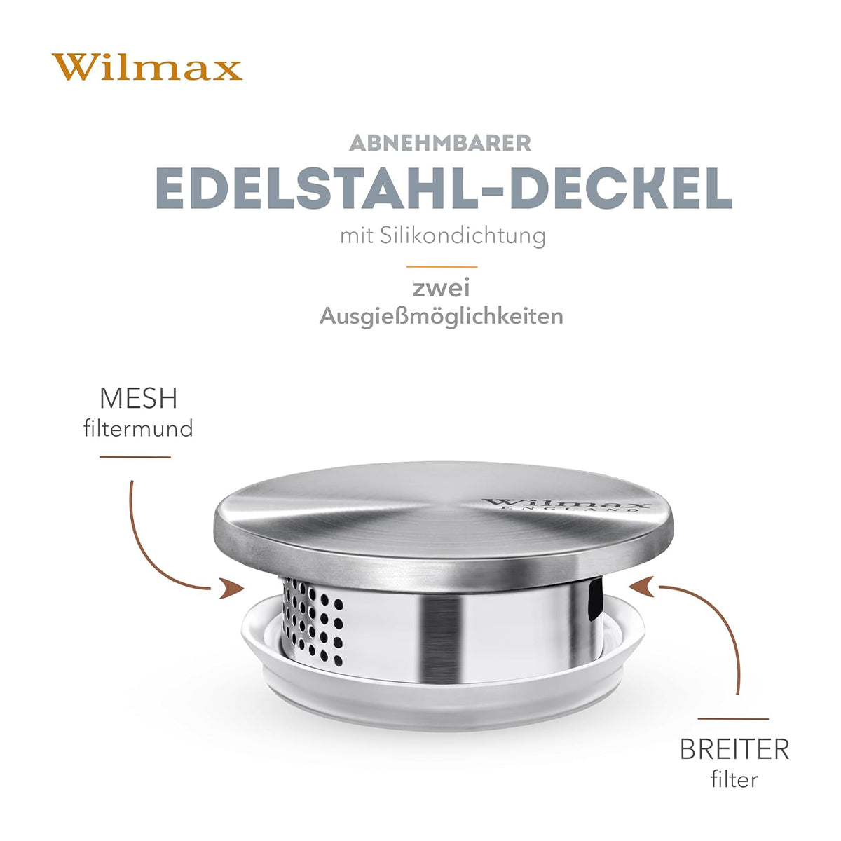 Wilmax Karaffe 1500 ml Thermoglas mit Edelstahl Deckel Transparent WL-888220/A