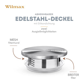 Wilmax Karaffe 1500 ml Thermoglas mit Edelstahl Deckel Transparent WL-888220/A