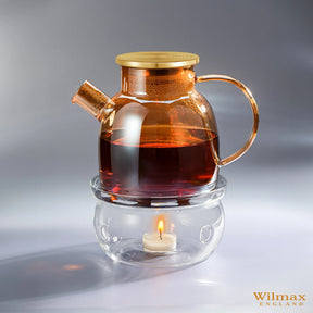 Wilmax Thermoglas Teekanne mit goldfarbenem Edelstahl-Deckel