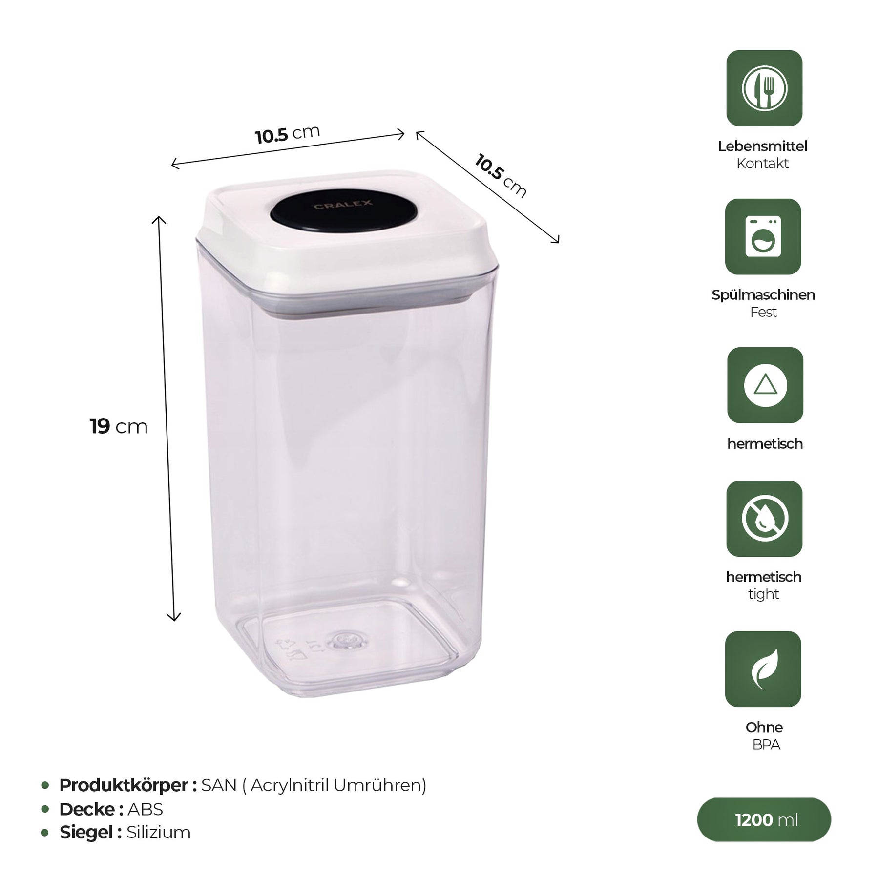 CRALEX Nesta quadratische Lebensmittelbehälter, (900 ml / 1,2 l / 1,7 l)