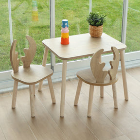 COZYCOLLECTIONS Kindertisch-Set mit Tiermotiv-Stühlen aus Naturholz