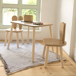 COZYCOLLECTIONS Kindertisch-Set mit Tiermotiv-Stühlen aus Naturholz
