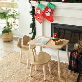 COZYCOLLECTIONS Kindertisch-Set mit Tiermotiv-Stühlen aus Naturholz