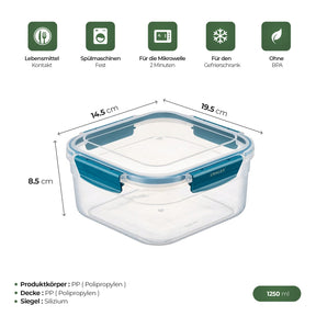 CRALEX Bona Airtight rechteckige Lebensmittelbehälter, 3er-Set (650 ml / 1,25 l / 2,10 l)