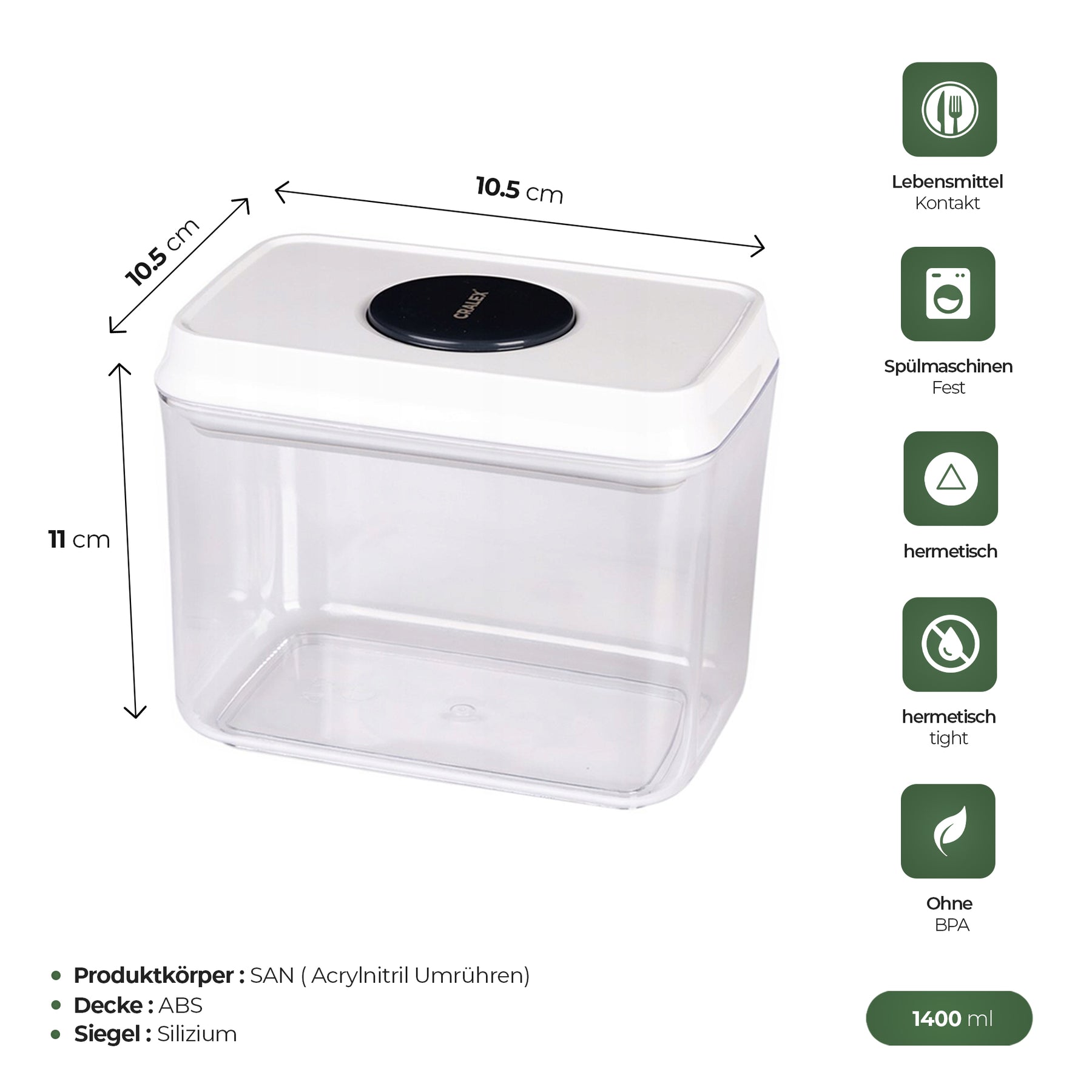 CRALEX Nesta Lebensmittelbehälter Set - 3-tlg (2200/1400/2900 ml)