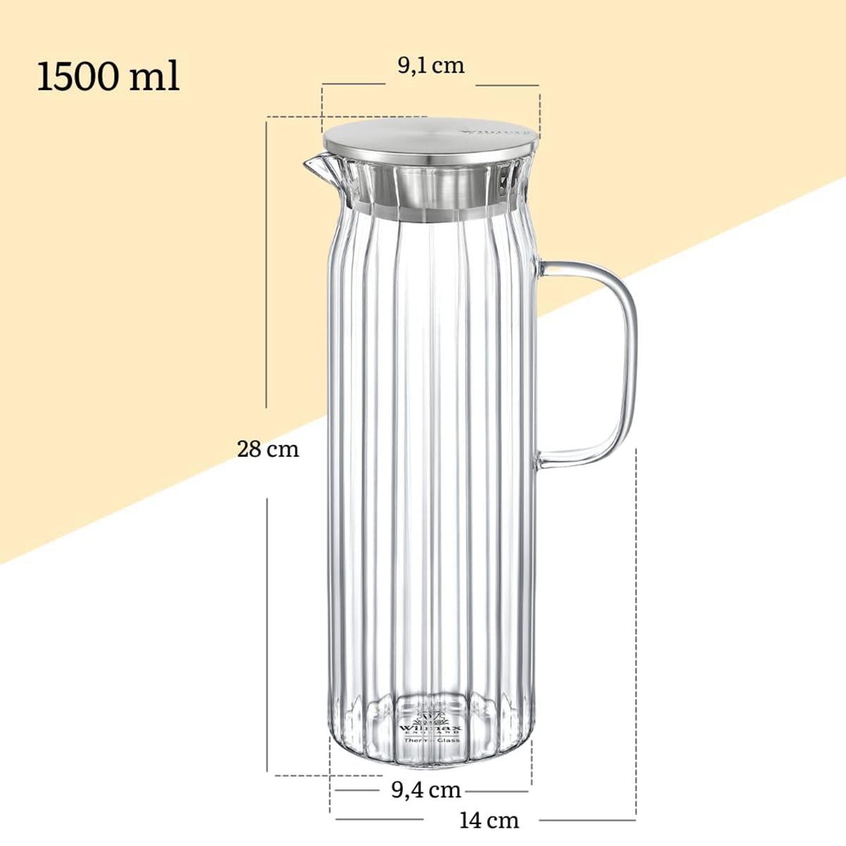 Wilmax Karaffe 1500 ml Thermoglas mit Edelstahl Deckel Transparent WL-888220/A