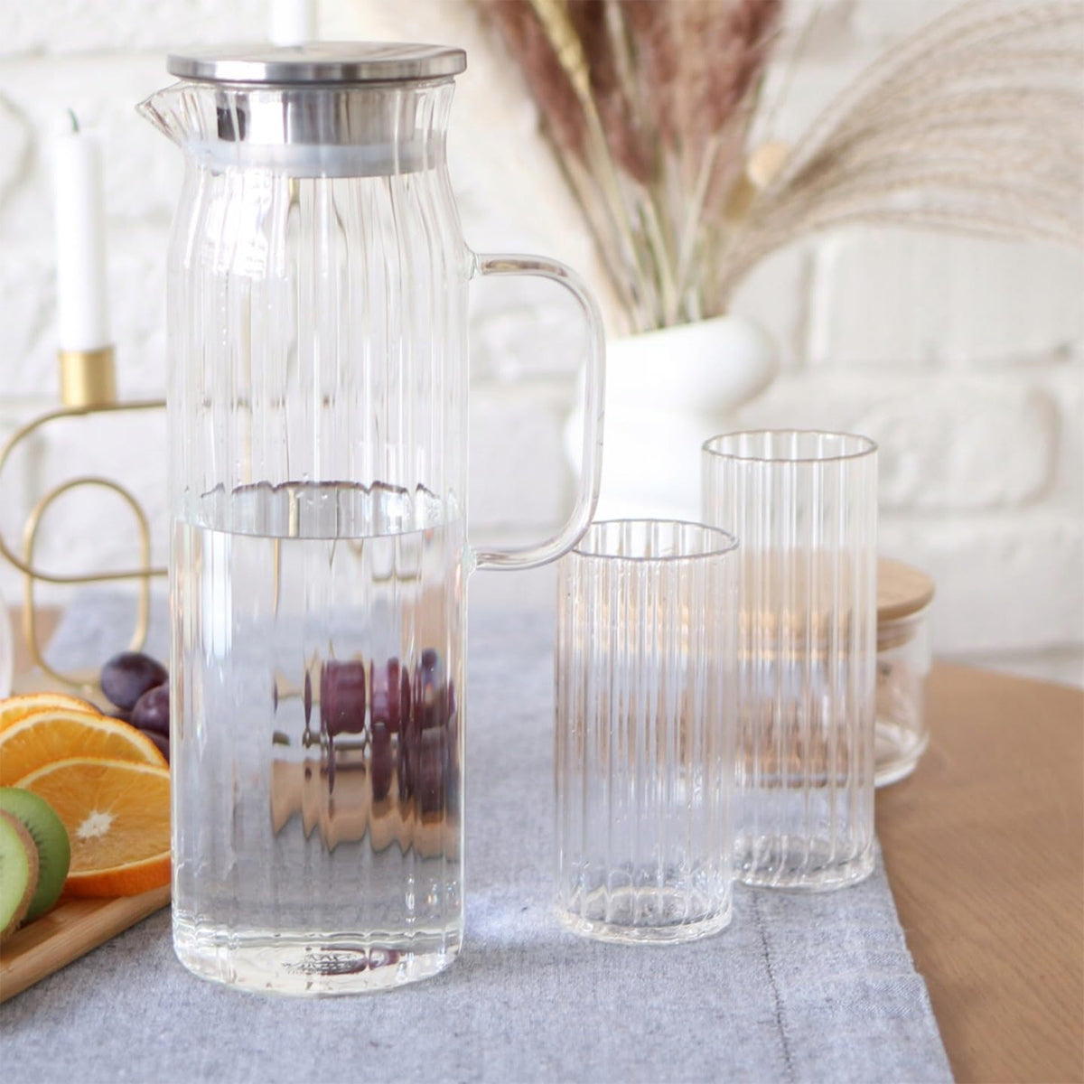Wilmax Karaffe 1500 ml Thermoglas mit Edelstahl Deckel Transparent WL-888220/A