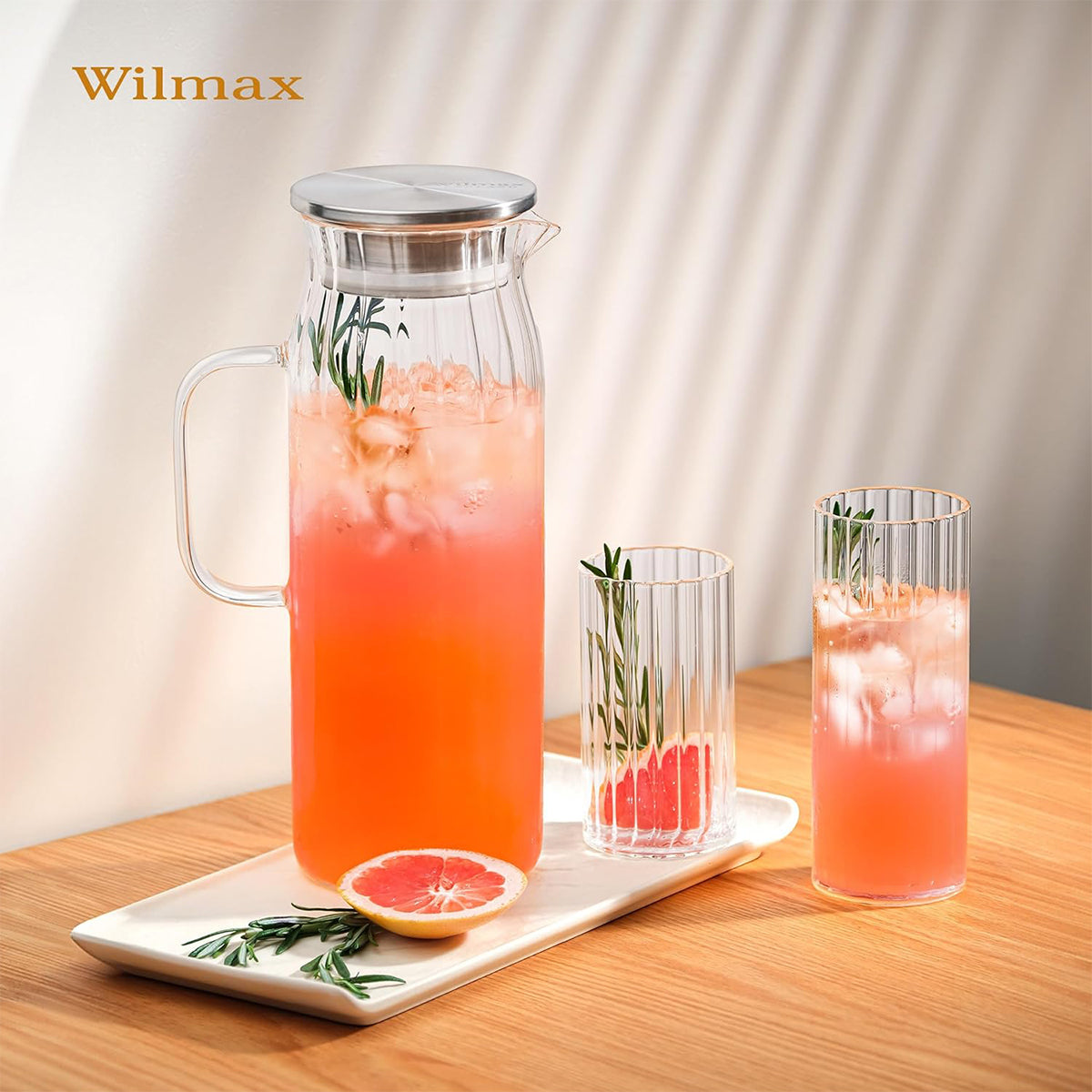 Wilmax Karaffe 1500 ml Thermoglas mit Edelstahl Deckel Transparent WL-888220/A