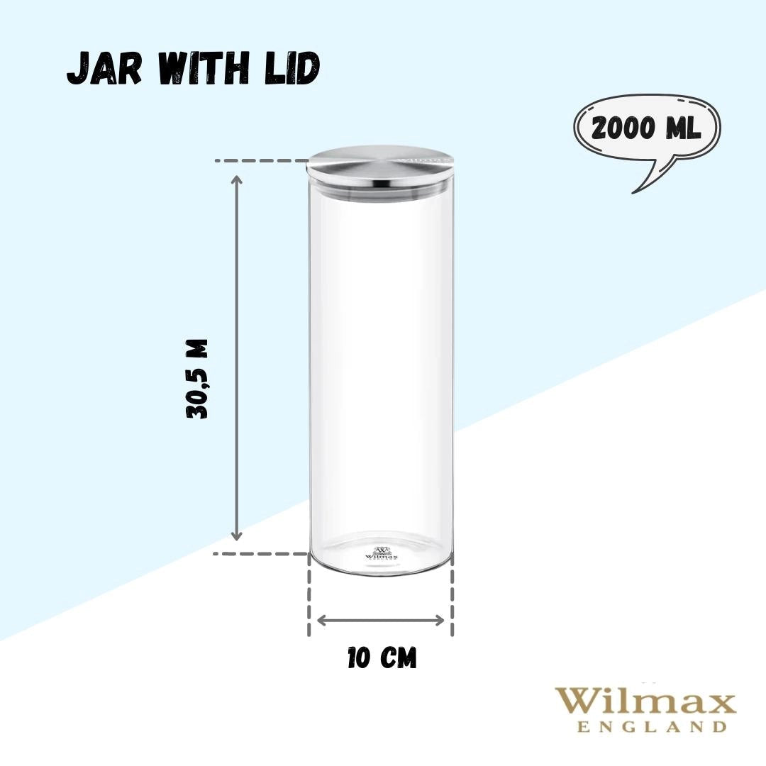 Wilmax Vorratsglas mit Metalldeckel – 2000 ml (10 × 30,5 cm)