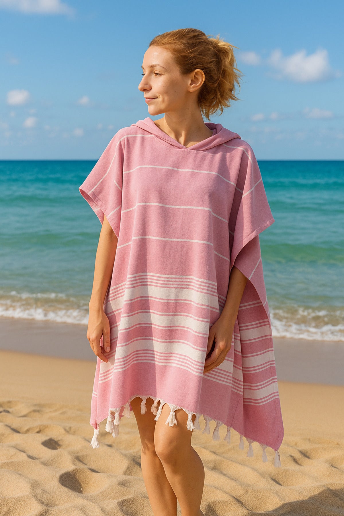 Cotton Adult Peshtemal Poncho Bathrobe Beach Towel