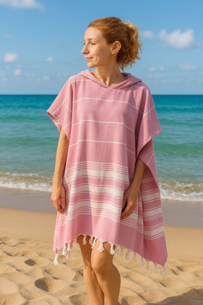 Cotton Adult Peshtemal Poncho Bathrobe Beach Towel