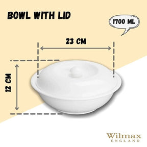 Wilmax Schale mit Deckel 1700 ml 26 cm aus Porzellan, Weiß WL-992442/A