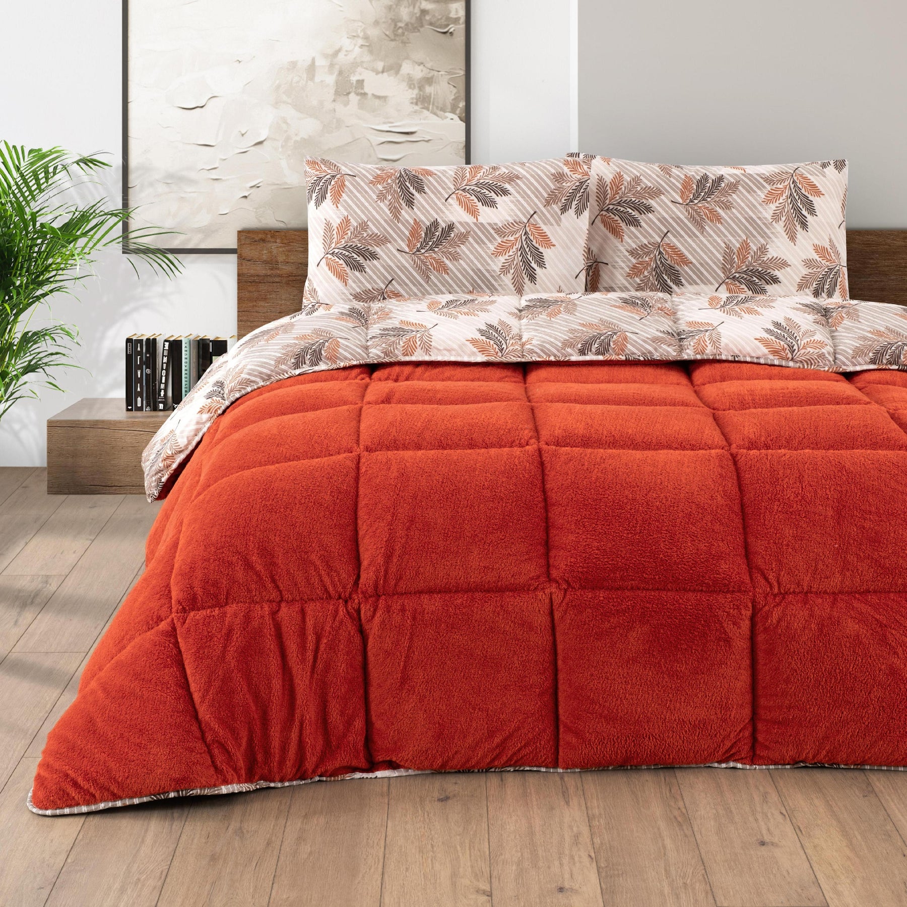 Luxus Wellsoft Wende-Bettdecke Set 220 x 240 cm - Orange, extra große Bettdecke mit Kissenbezügen, kuschelig und warm
