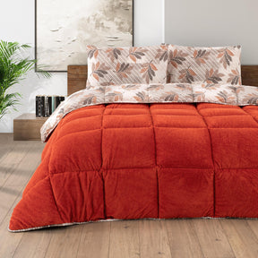 Luxus Wellsoft Wende-Bettdecke Set 220 x 240 cm - Orange, extra große Bettdecke mit Kissenbezügen, kuschelig und warm