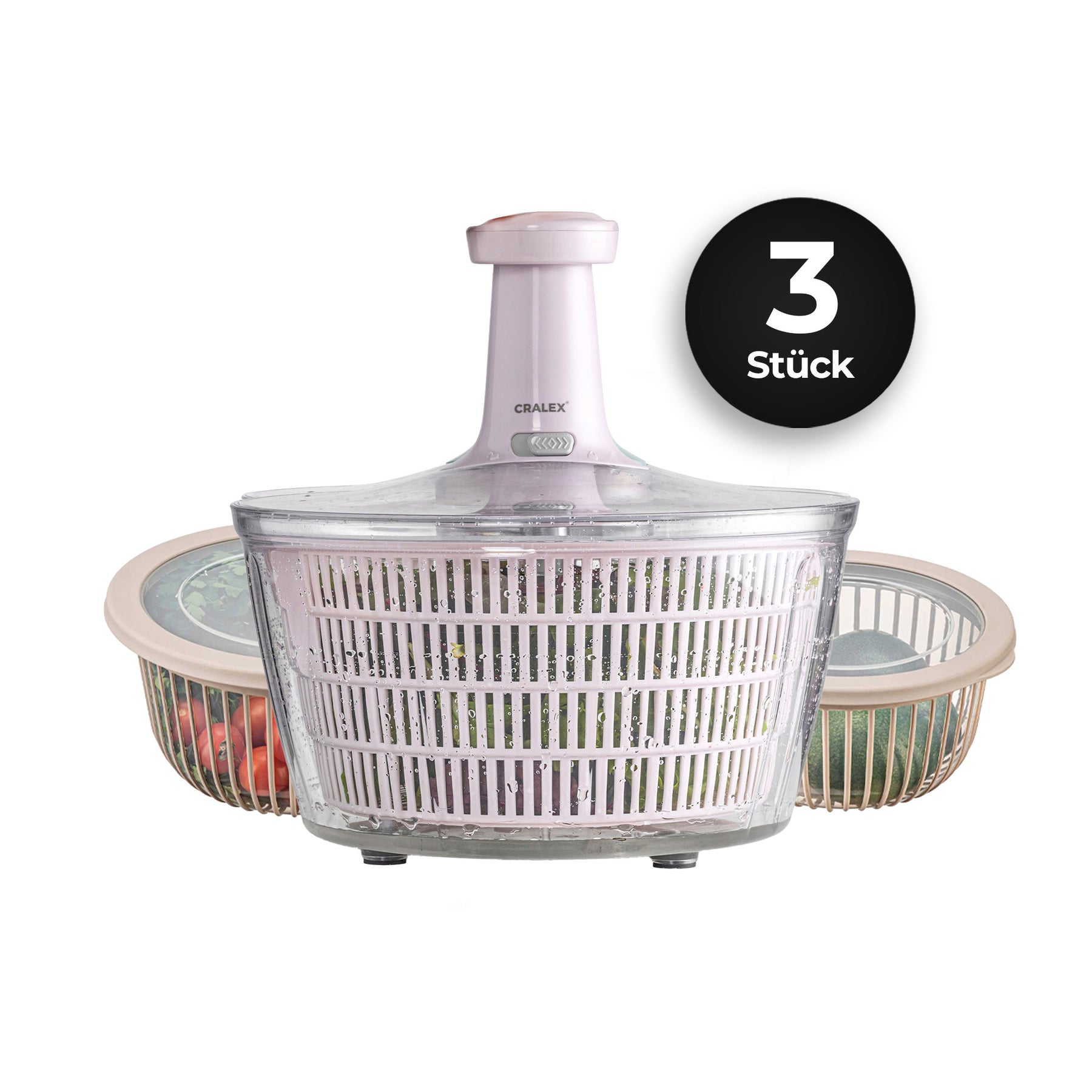 CRALEX Salatschleuder & Schalen Set - 5L + 2L & 3L