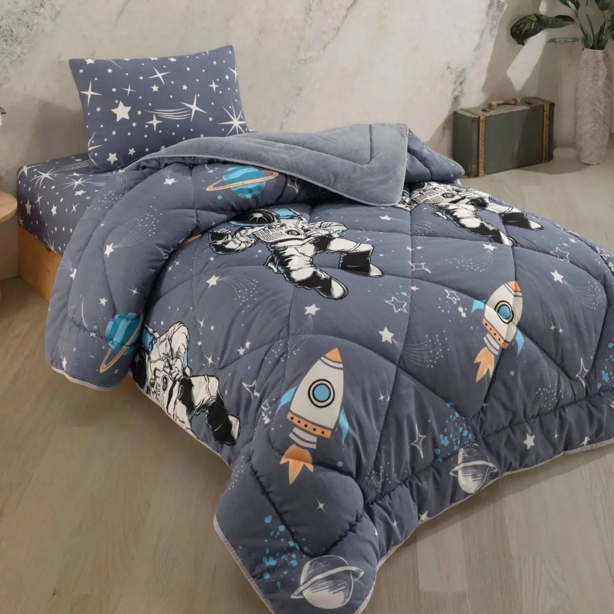 Kinder-Schlafset aus Wellsoft mit Astronautenmuster, 3-teilig