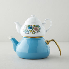 English Home Lively Porzellan-Teekanne (Çaydanlık) 0,85+2,2 l Blau