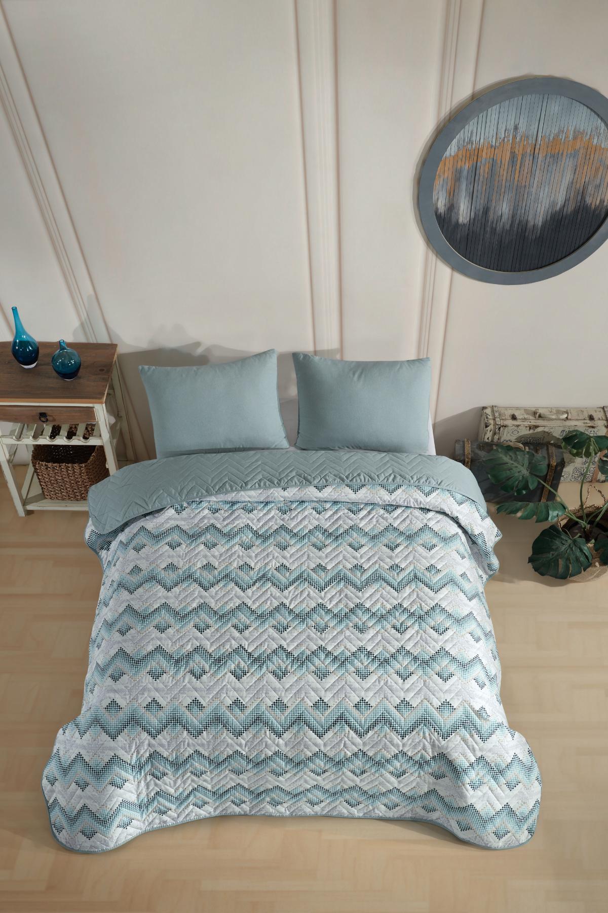 Formeya Doppelt gemustertes, gestepptes, doppelseitiges, buntes Piqué-Tagesdecken-Set, 200 x 230 cm (ohne Laken)
