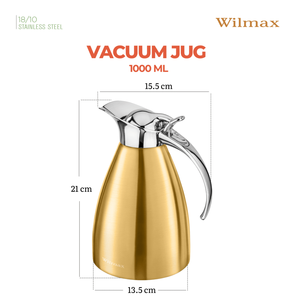 Wilmax Isolierkanne 1000 ml Edelstahl Gold