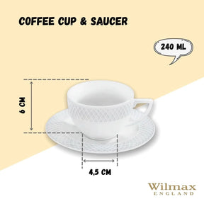 Wilmax Tasse mit Untertasse 240 ml Weiß Porzellan WL-880105/AB