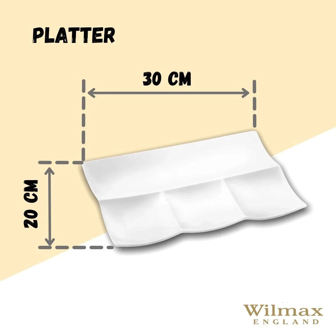 Wilmax Servierplatte 30 x 20 cm mit 4 Fächern aus Porzellan, Weiß