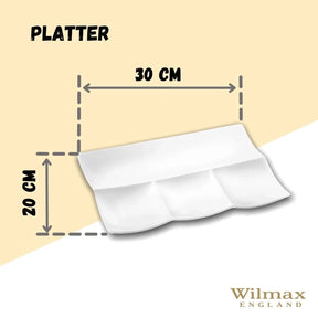 Wilmax Servierplatte 30 x 20 cm mit 4 Fächern aus Porzellan, Weiß