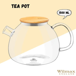 Wilmax Teekanne 1500 ml aus hitzebeständigem Glas mit Filter